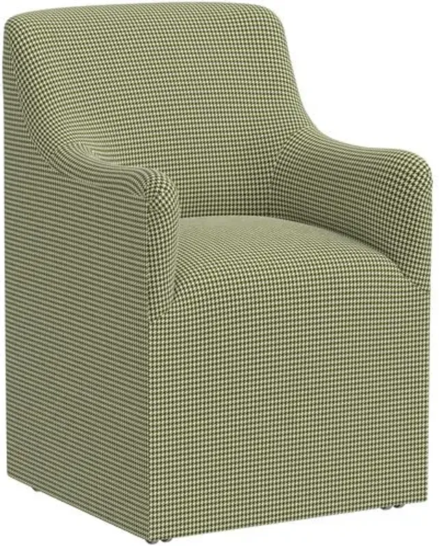 Tess Dining Armchair with Casters - Houndstooth Avocado - Handcrafted - Green