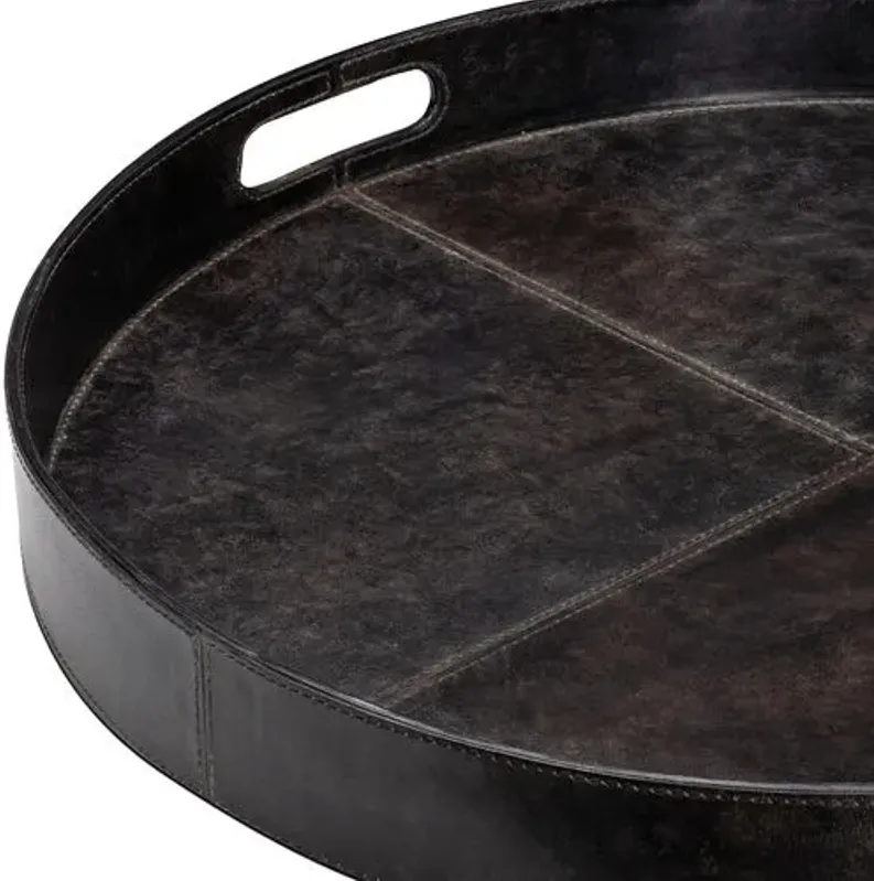 Derby Round Leather Tray - Regina Andrew - Handcrafted - Black