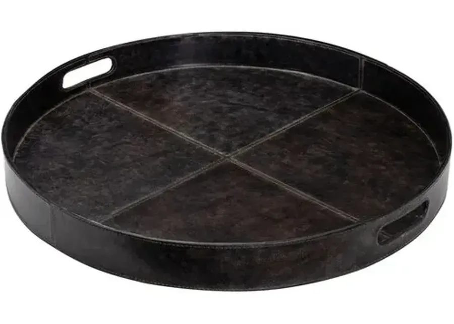 Derby Round Leather Tray - Regina Andrew - Handcrafted - Black