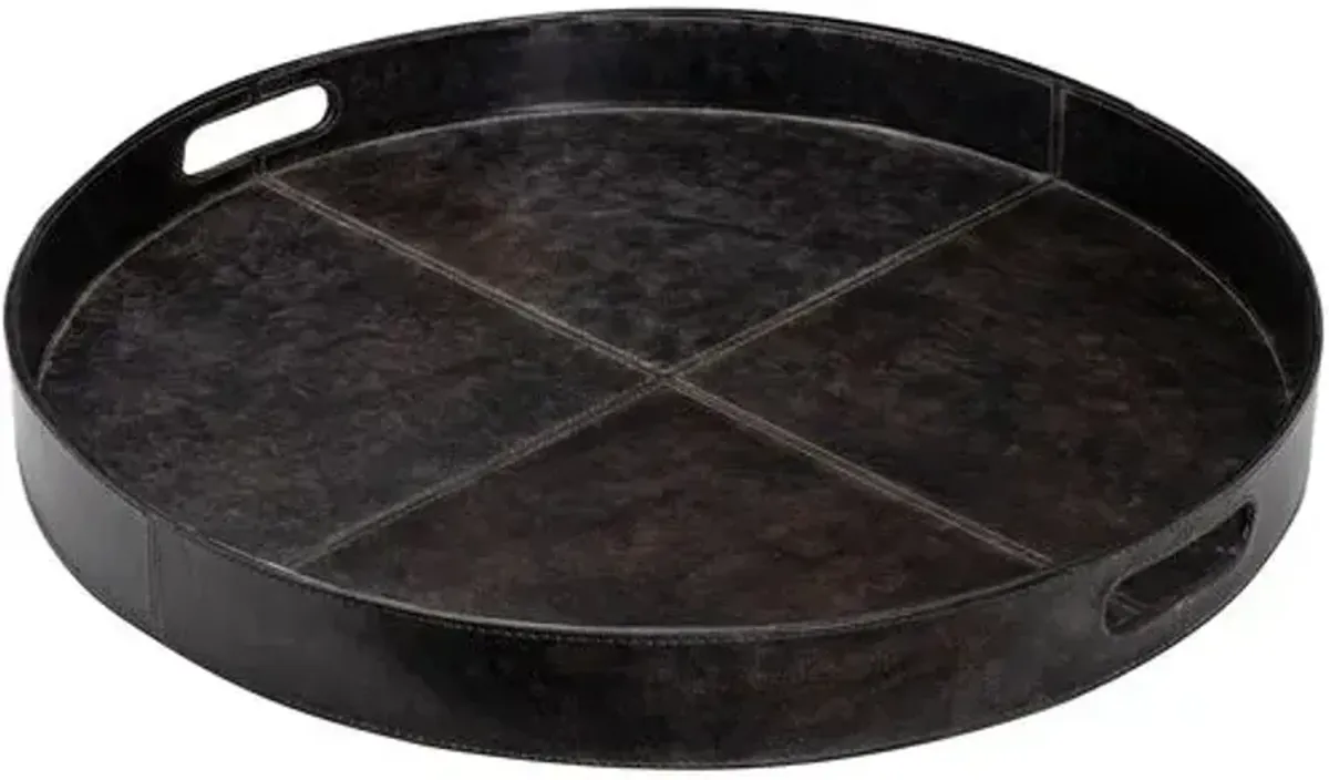 Derby Round Leather Tray - Regina Andrew - Handcrafted - Black