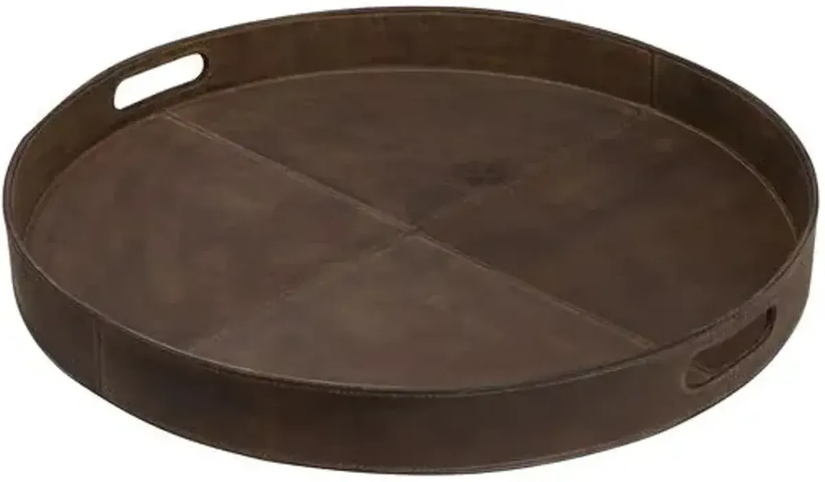 Derby Round Leather Tray - Regina Andrew - Handcrafted - Brown