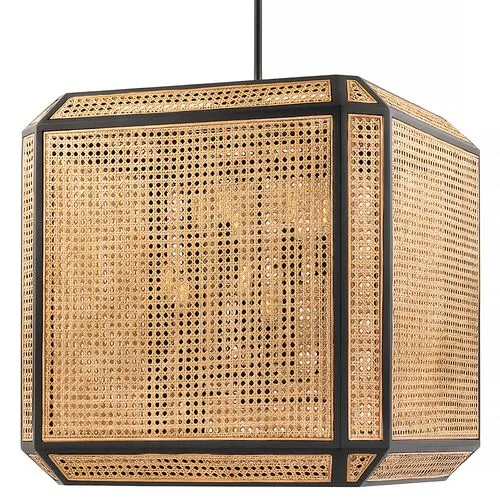 Georgia Rattan Chandelier - Natural/Old Bronze - Black