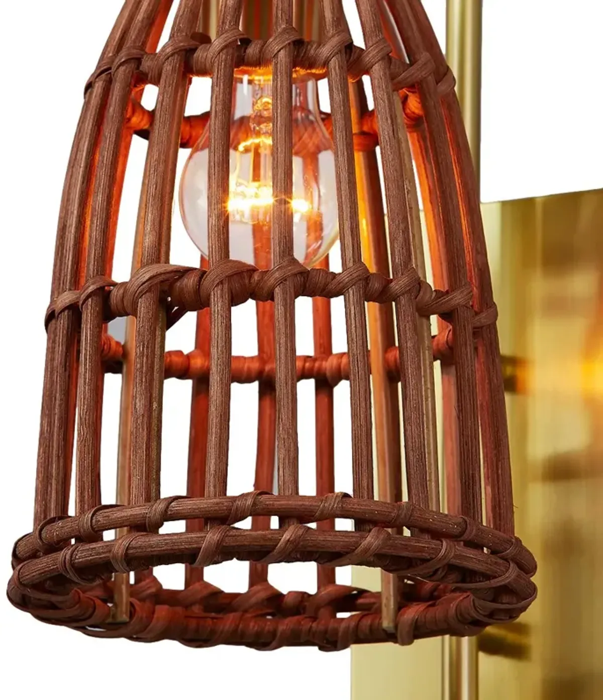Jordan Rattan Wall Sconce - Aged Brass/Natural - Gold