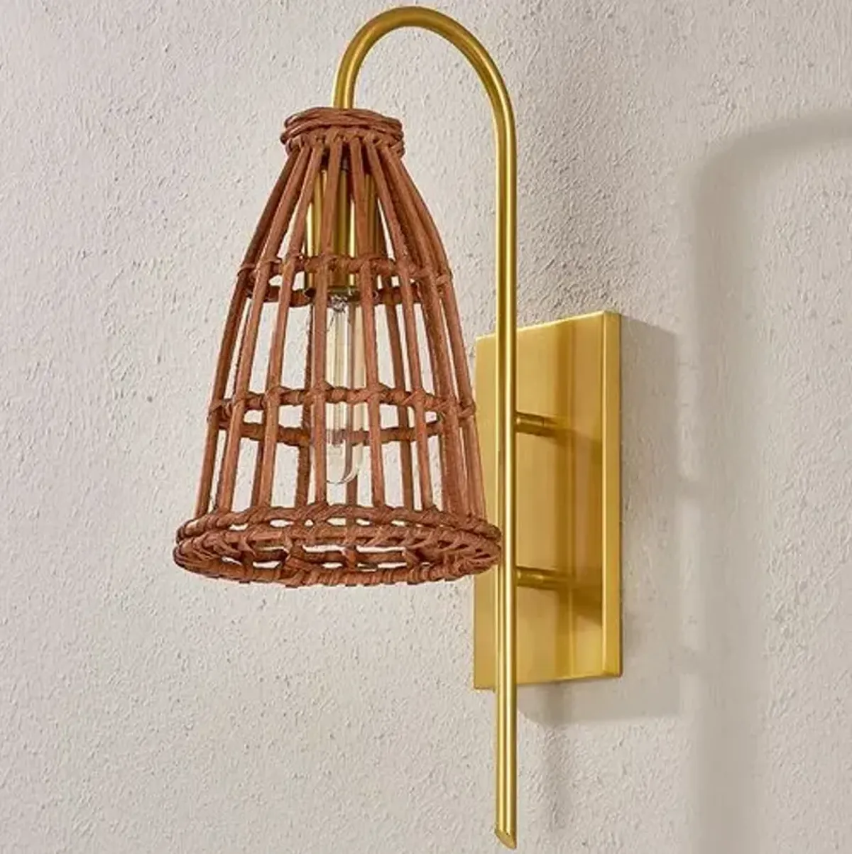 Jordan Rattan Wall Sconce - Aged Brass/Natural - Gold