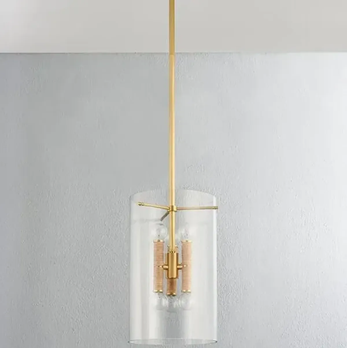 Barlow Rattan Lantern - Clear Glass/Aged Brass - Gold