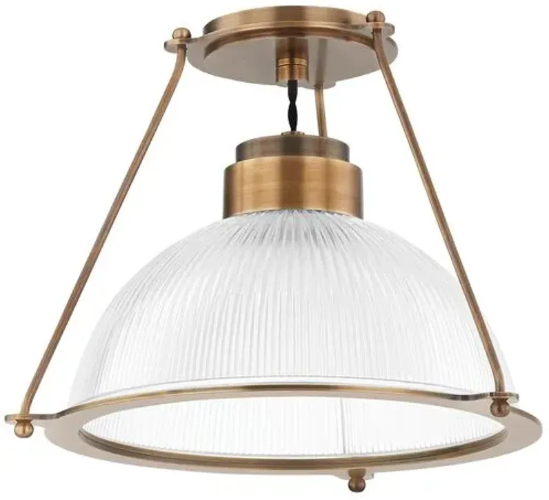 Lauren Liess - Glint Semi Flush Mount - Patina Brass/Ribbed Glass - Brown