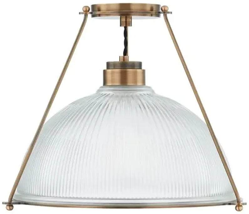 Lauren Liess - Glint Semi Flush Mount - Patina Brass/Ribbed Glass - Brown