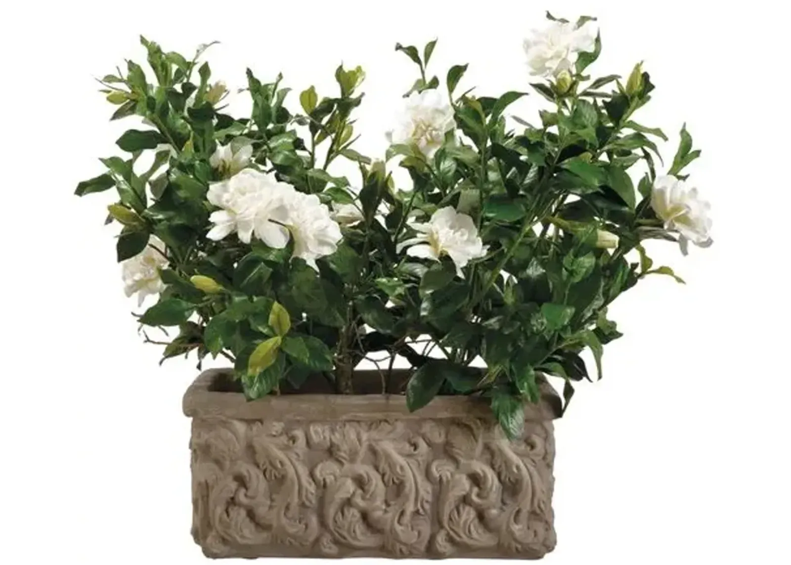 23" Gardenia Arrangement in Stone Pot - Faux - White