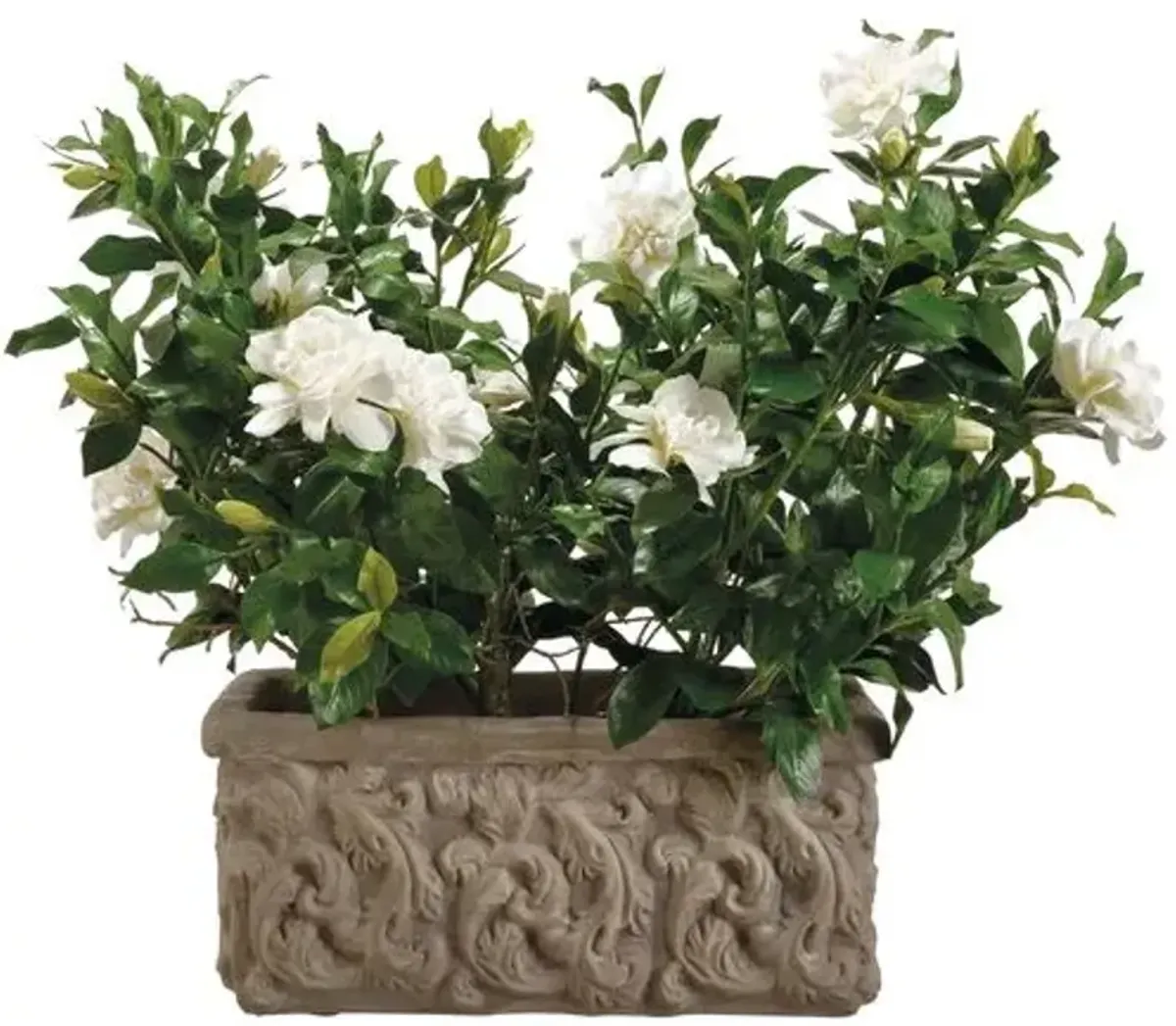 23" Gardenia Arrangement in Stone Pot - Faux - White