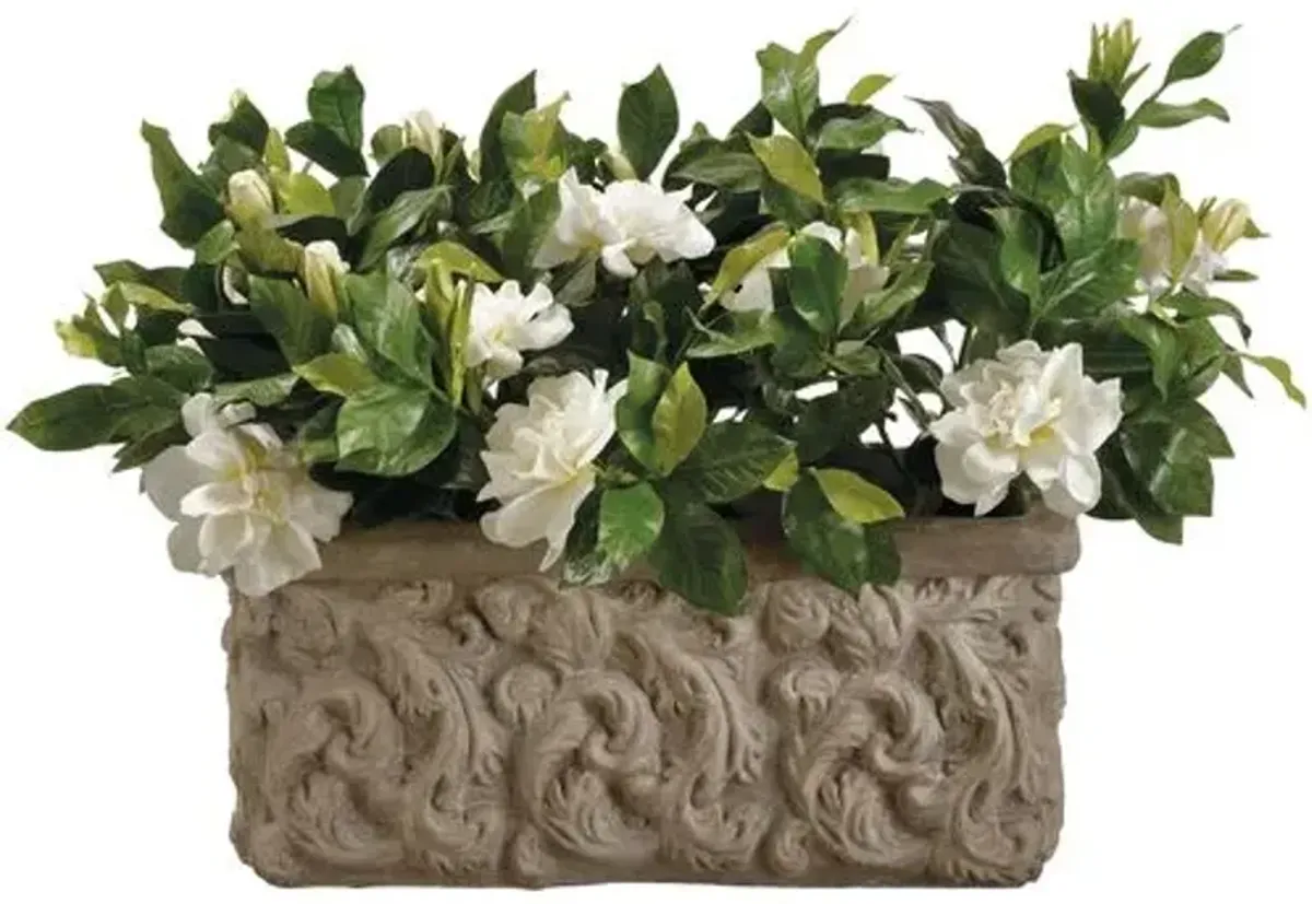 17.5" Gardenia Arrangement in Stone Planter - Faux - White - 17.5Hx15.5Lx23W in