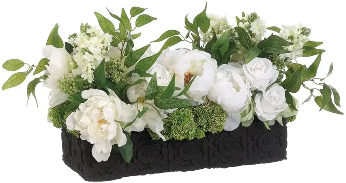 12.5" Mix Lilac/Rose/Peony Arrangement in Carving Pot, Faux