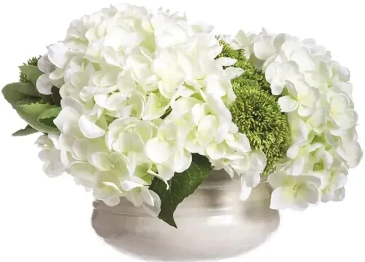 Hydrangea Sedum Arrangement - Faux - Handcrafted - White