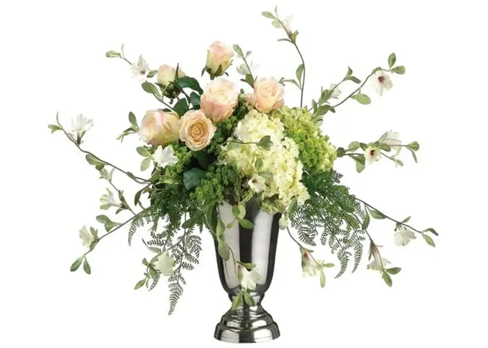 21" Hydrangea/Rose/Petunia Arrangement in Pedestal Vase - Faux - Green