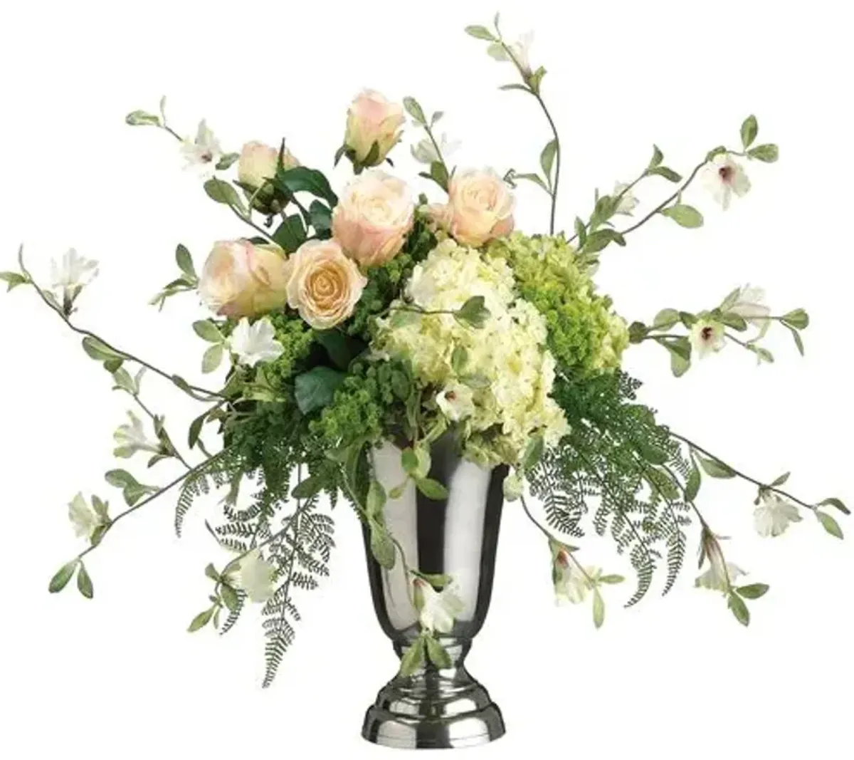 21" Hydrangea/Rose/Petunia Arrangement in Pedestal Vase - Faux - Green