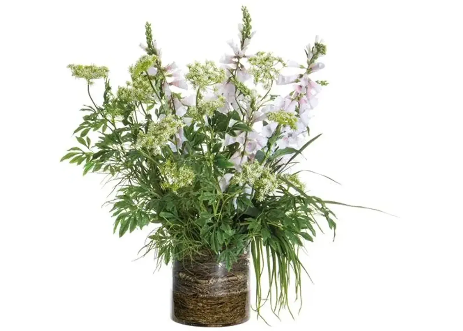 37" Queen Anne's/Foxglove/Grass in Glass Vase - Faux - White