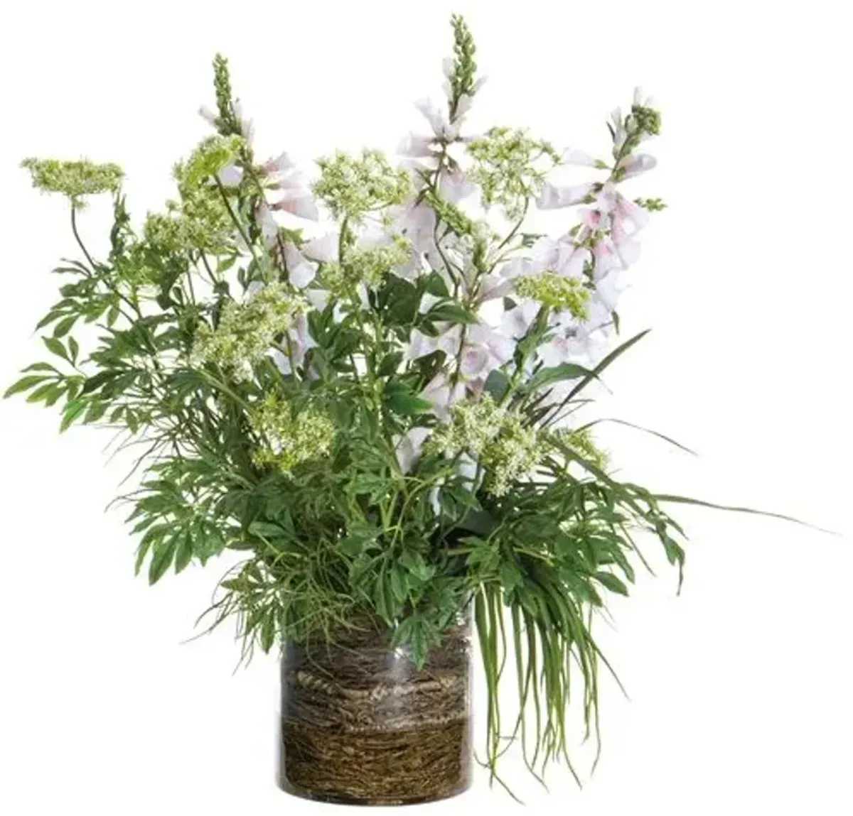 37" Queen Anne's/Foxglove/Grass in Glass Vase - Faux - White