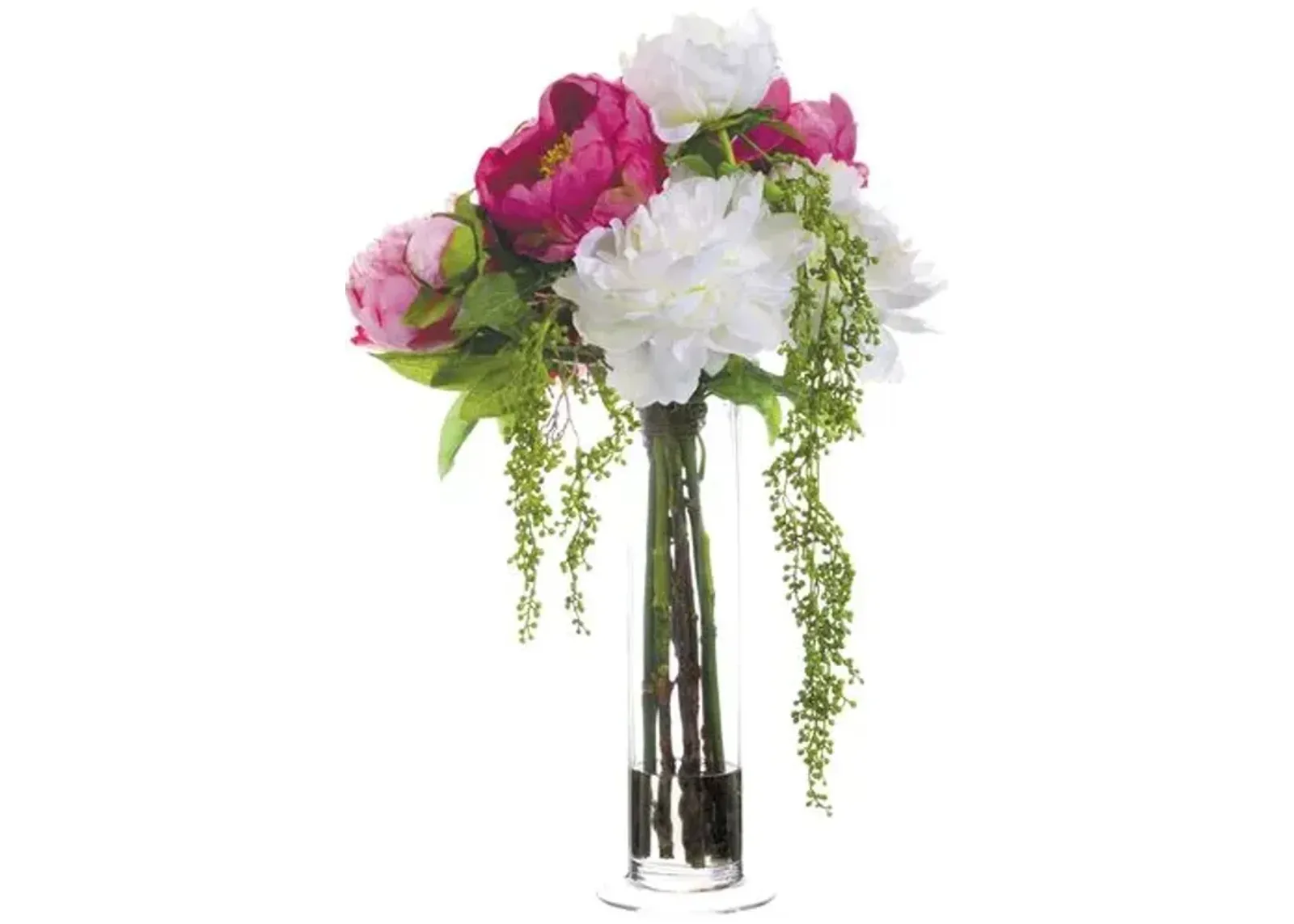 21" Peony/Berry Arrangement in Cylinder Glass Vase - Faux - Pink