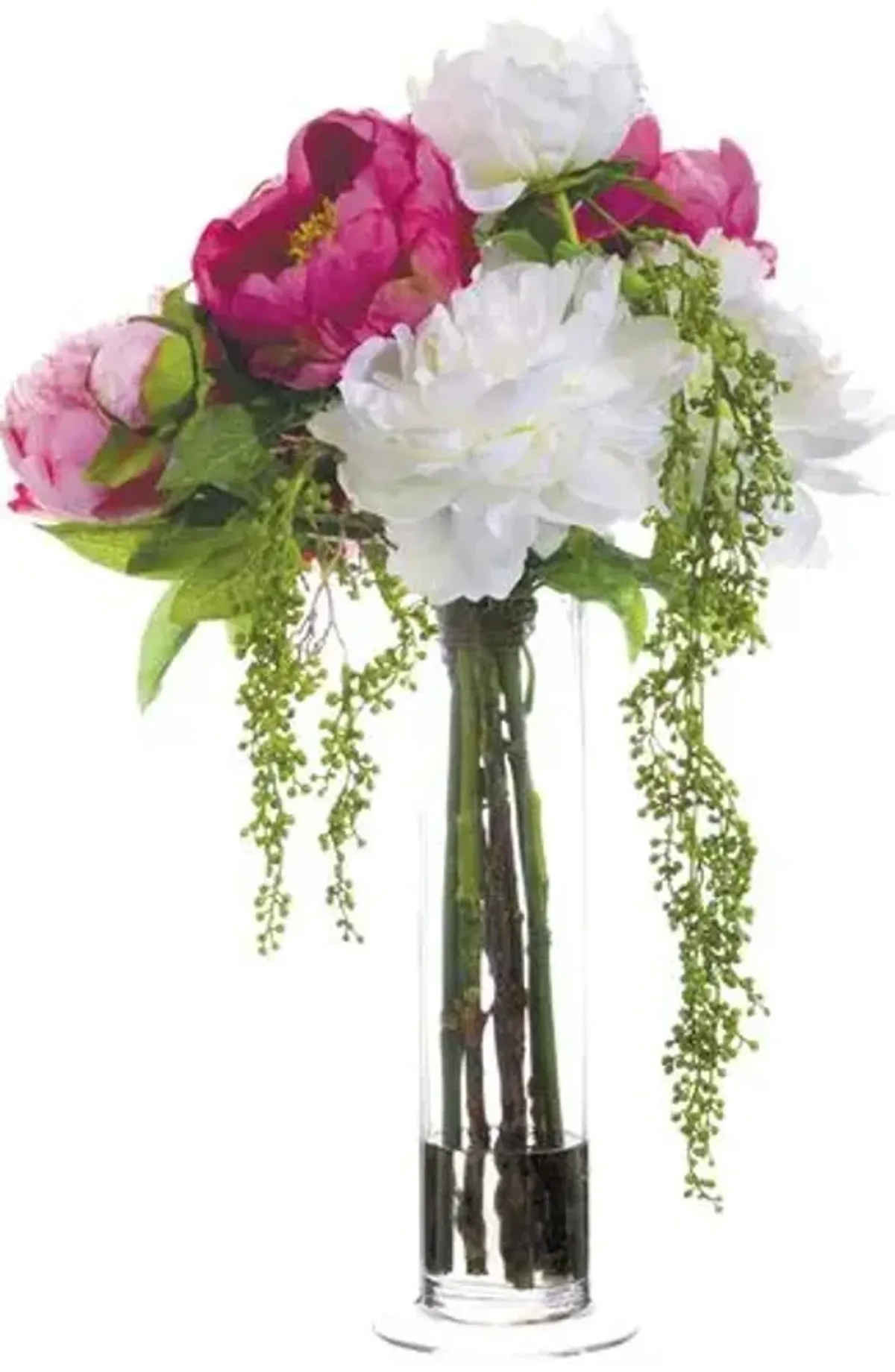 21" Peony/Berry Arrangement in Cylinder Glass Vase - Faux - Pink