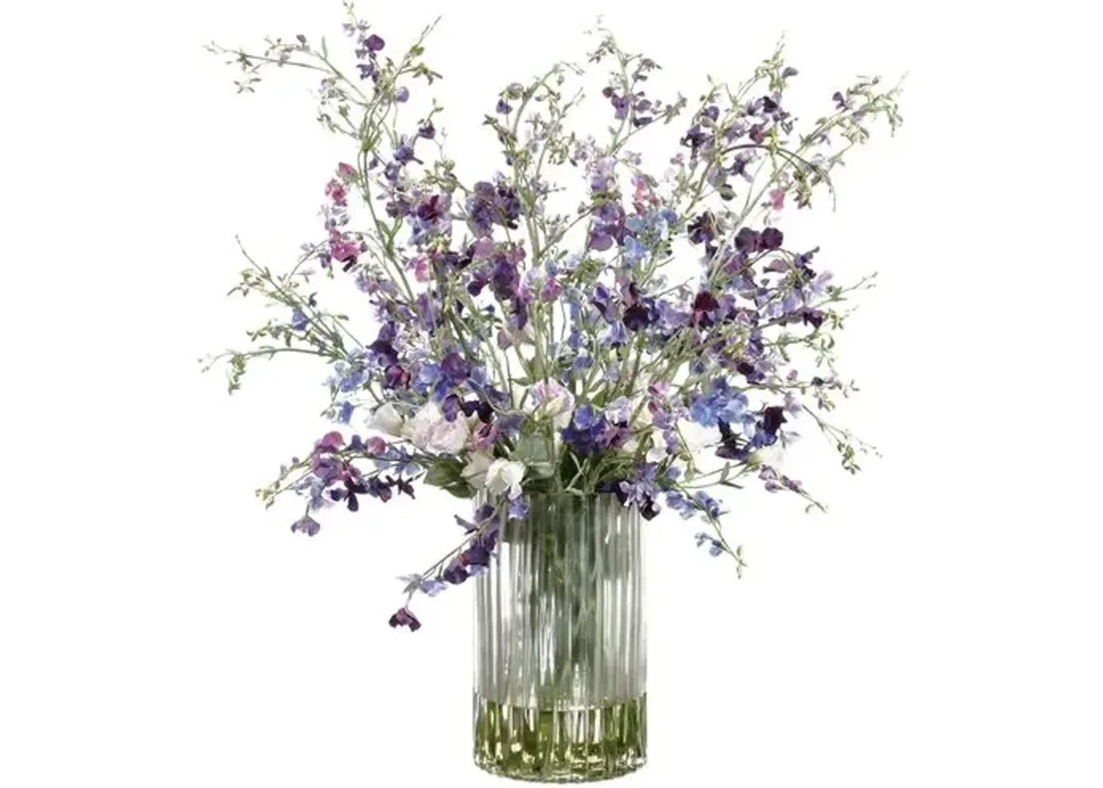 4' Sweet Pea Arrangement in Ribbed Glass Vase - Faux - Purple