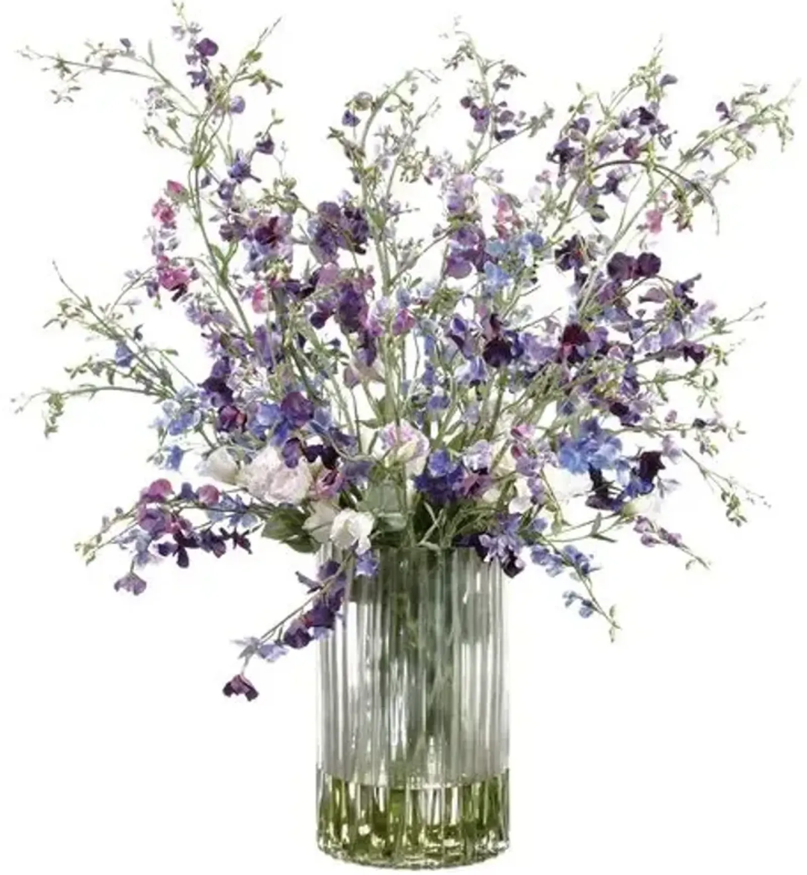 4' Sweet Pea Arrangement in Ribbed Glass Vase - Faux - Purple