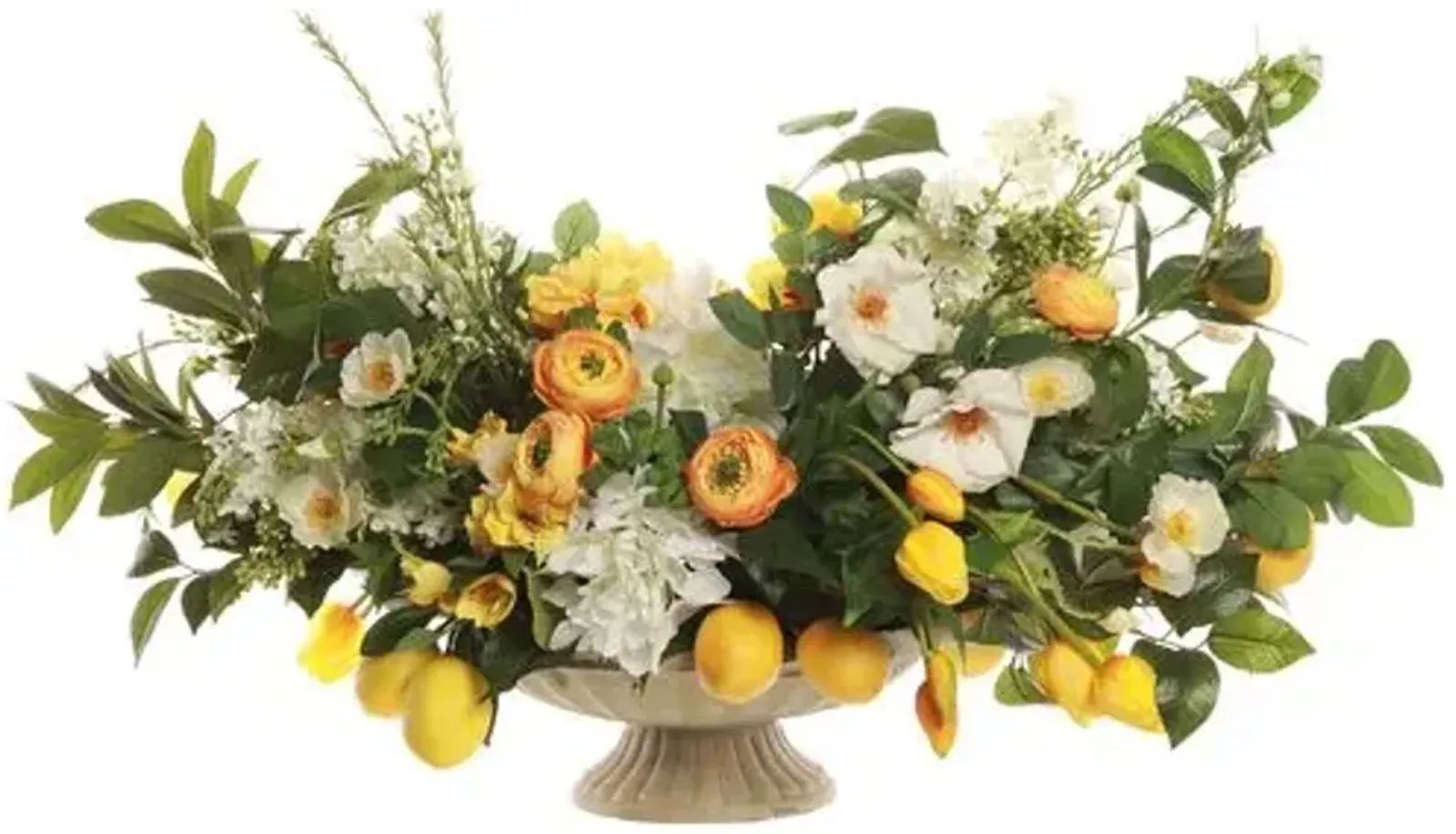 23" Peony/Rose/Tulip/Ranunculus/Lemons Arrangement - Faux - Yellow