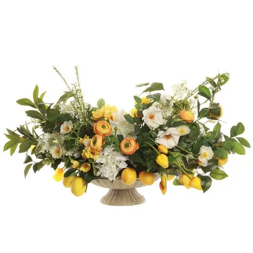 23" Peony/Rose/Tulip/Ranunculus/Lemons Arrangement - Faux - Yellow