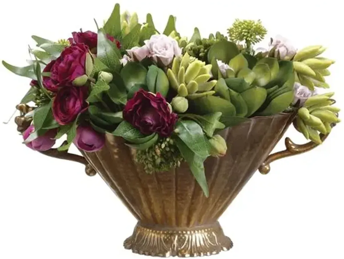 9" Ranunculus/ Sedum Arrangement in Planter - Faux - Purple - 9Hx16Lx12W in