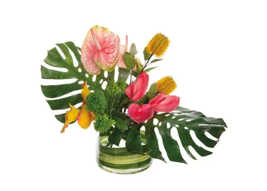 19" Calla Lily/Anthurium/Leaf Arrangement - Faux - Pink