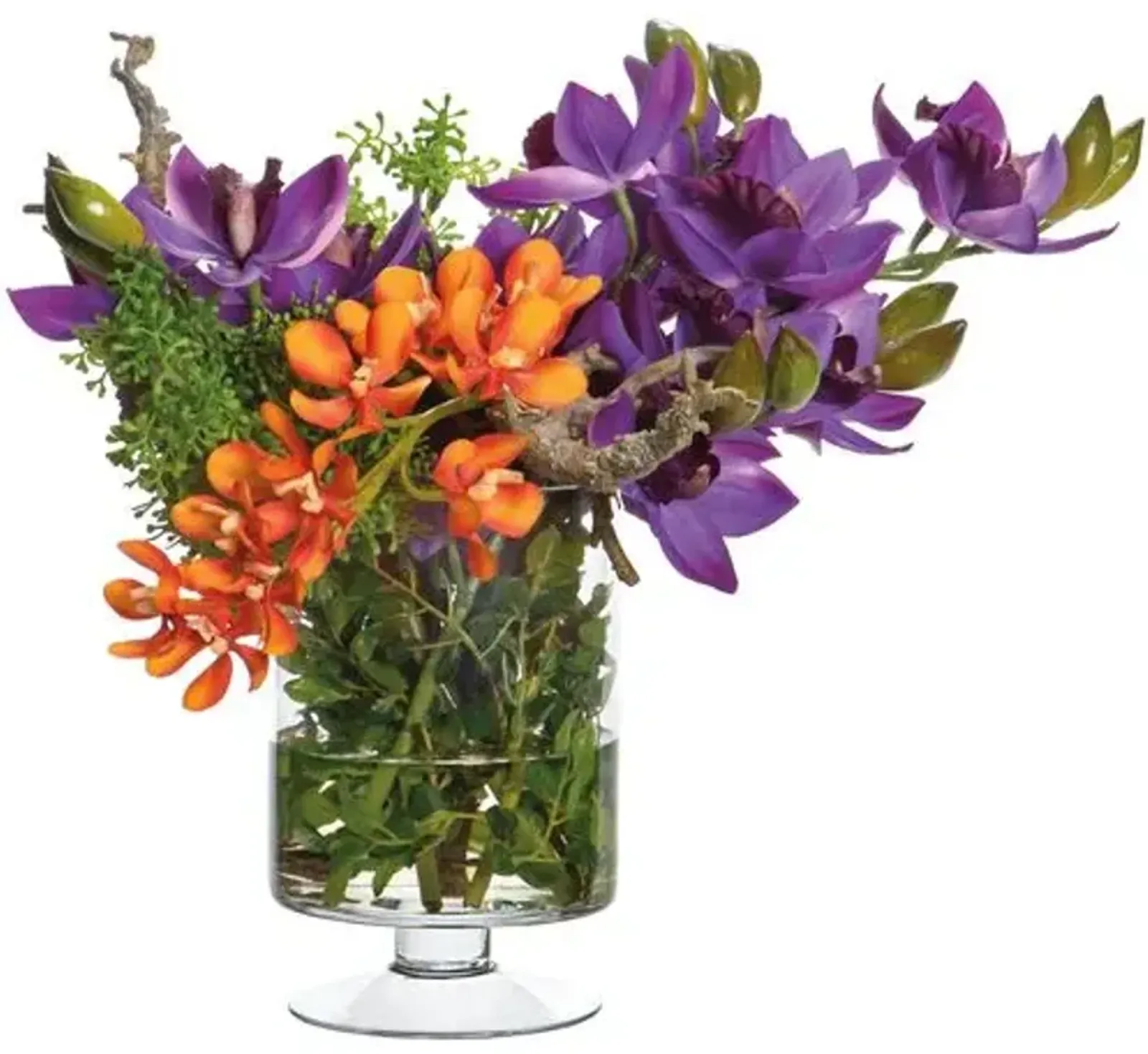 17" Mixed Tropical Arrangement in Glass Vase - Faux - Multi