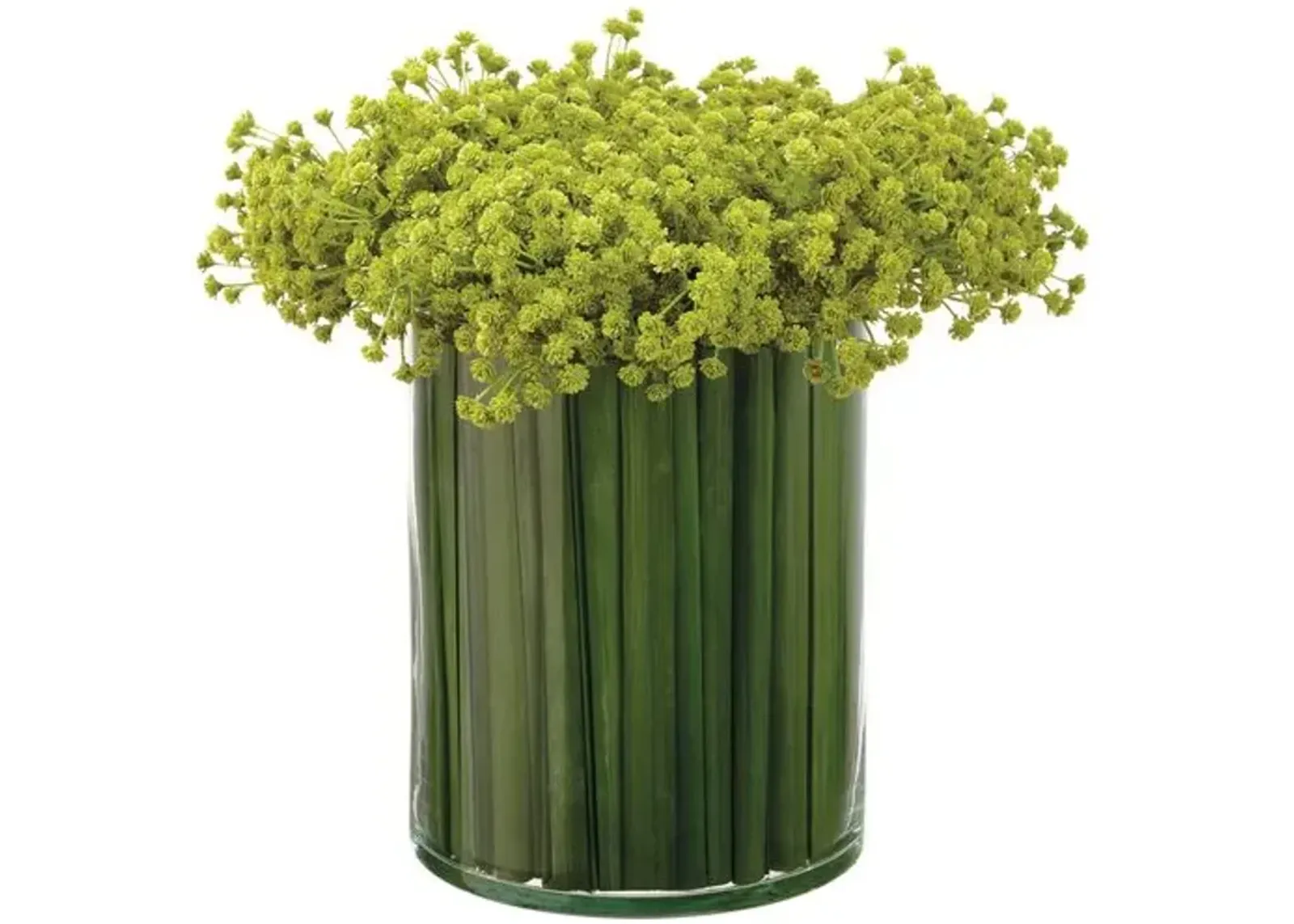 12" Baby's Breath/Grass Arrangement in Glass Vase - Faux - Green