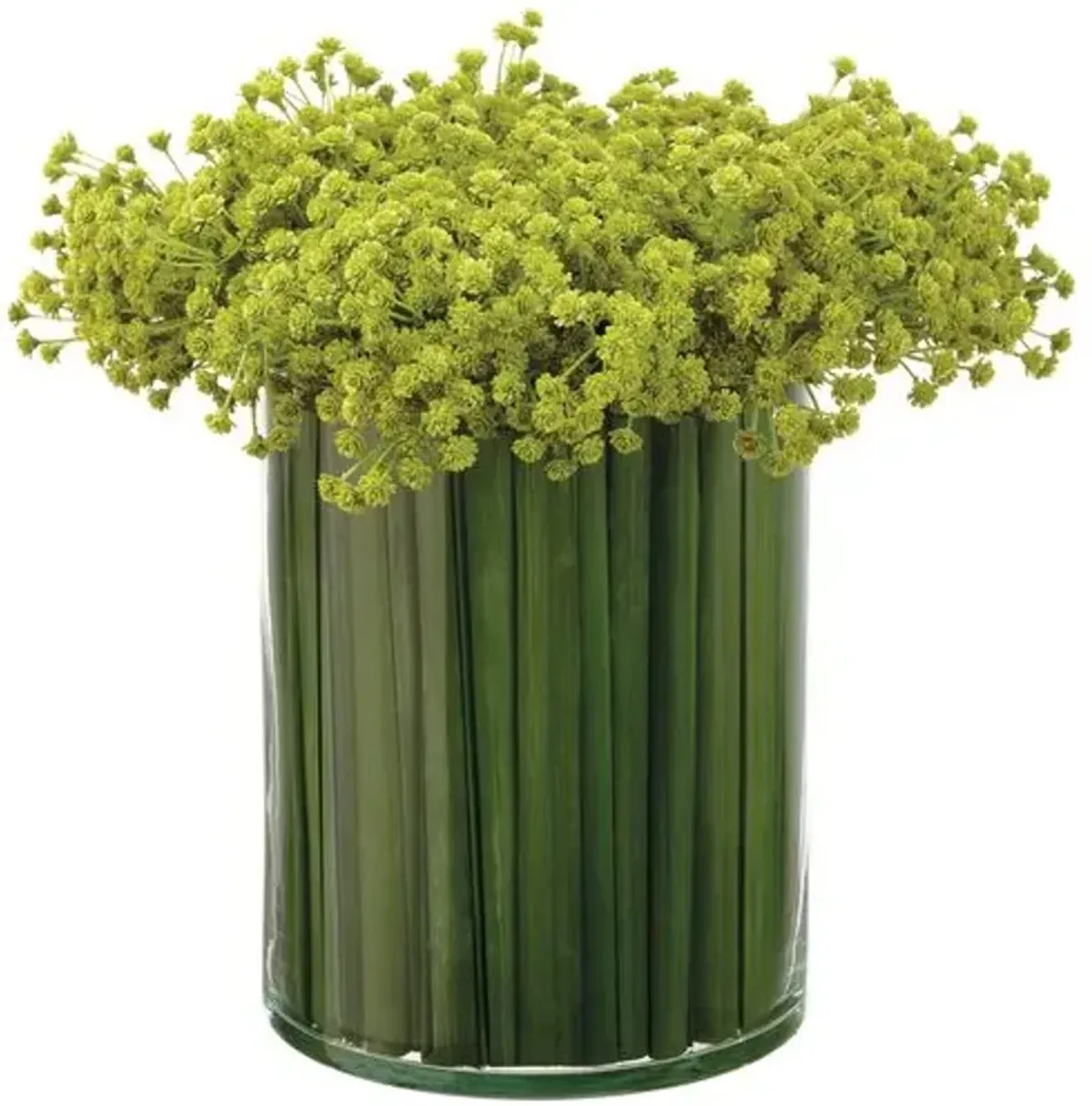 12" Baby's Breath/Grass Arrangement in Glass Vase - Faux - Green