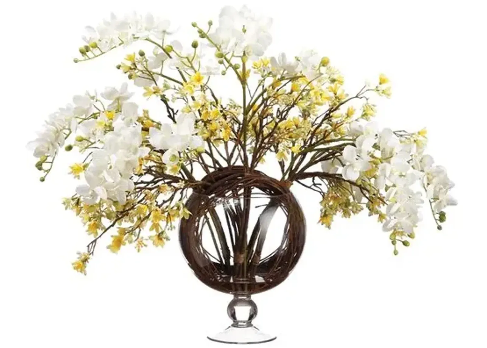 26" Phalaenopsis/Heptacodium/Twig Arrangement in Glass Vase - Faux - White