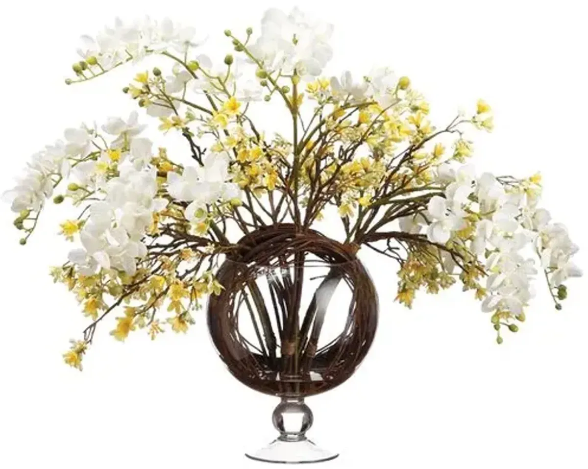 26" Phalaenopsis/Heptacodium/Twig Arrangement in Glass Vase - Faux - White