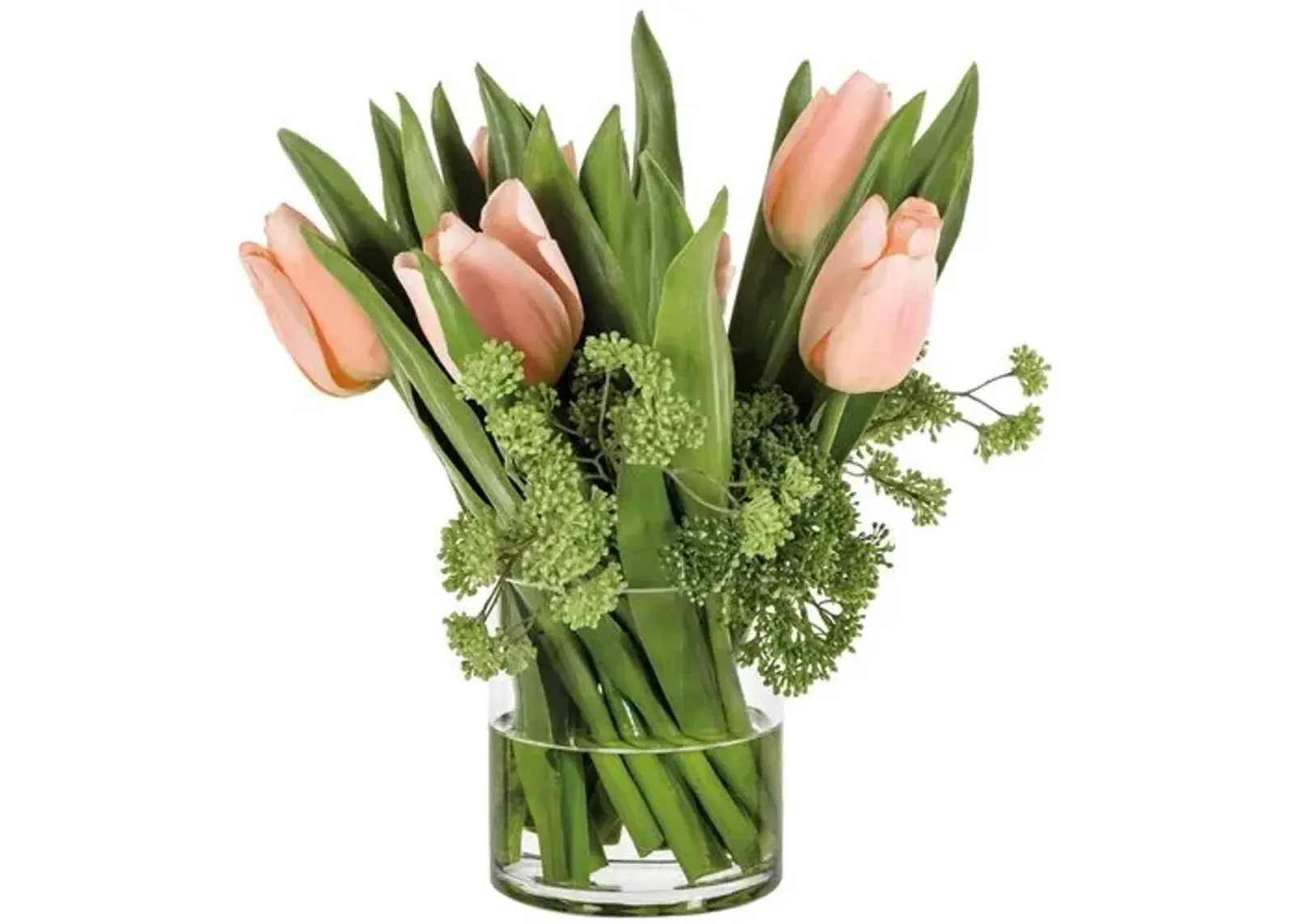 14" Tulips Fresh Cut in Glass Vase - Faux - Orange