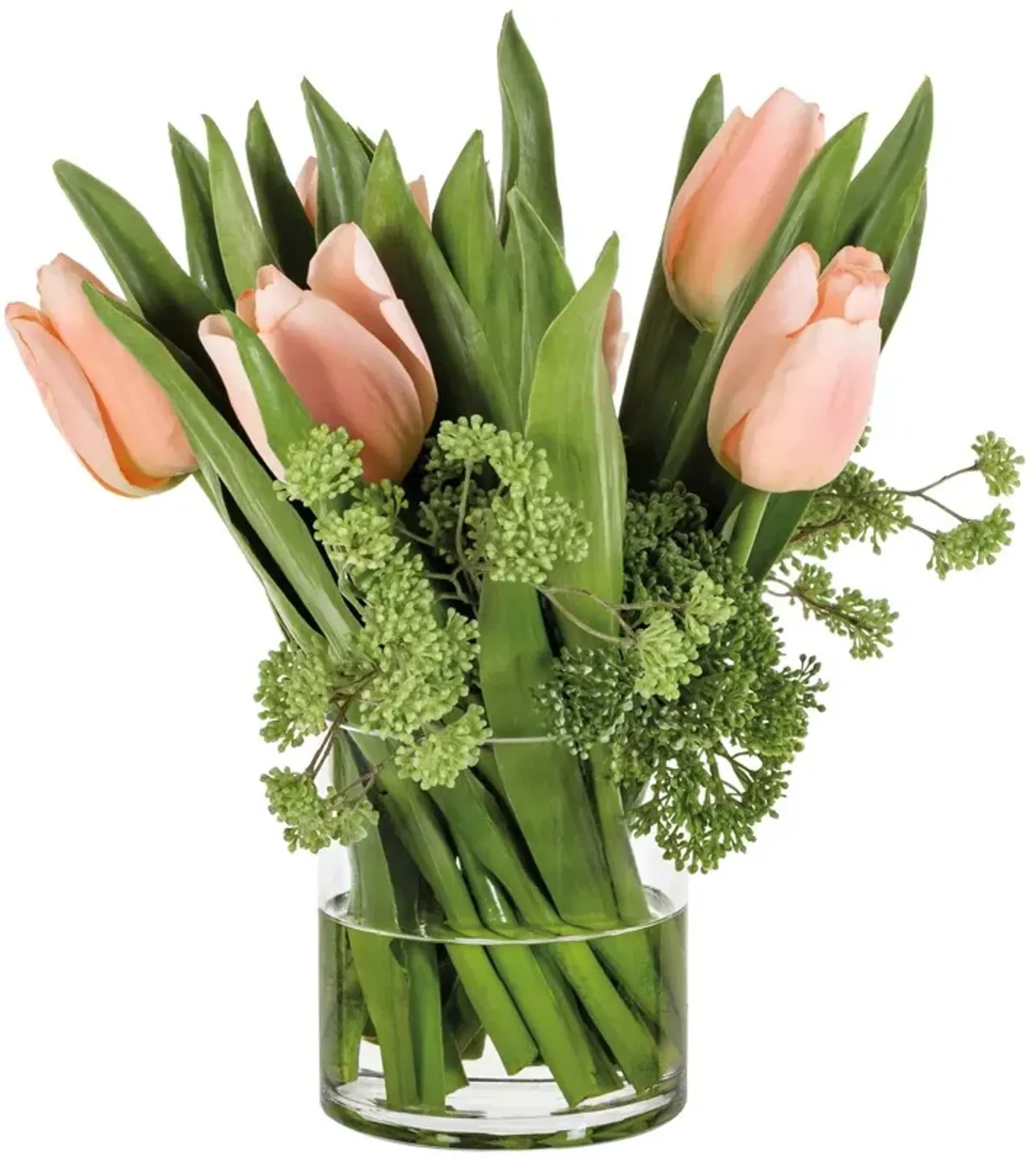 14" Tulips Fresh Cut in Glass Vase, Faux
