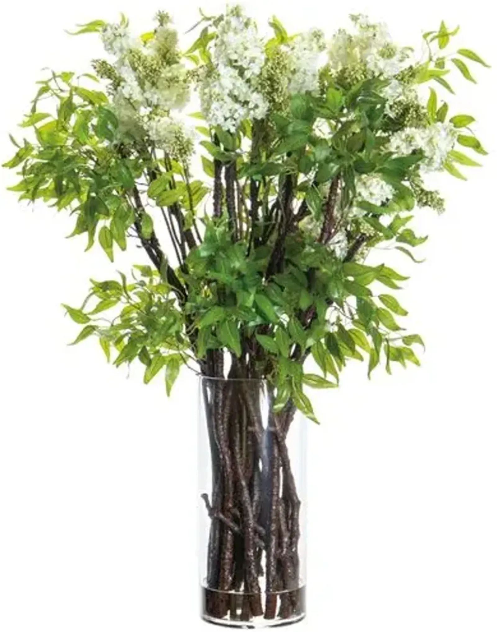 4' Lilac/Twig Arrangement in Cylinder Glass Vase - Faux - Green