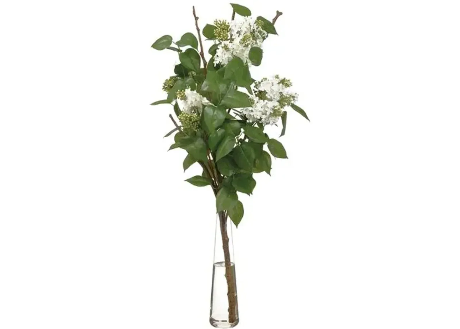 38" Lilac/Twig Arrangement in Glass Vase - Faux - White