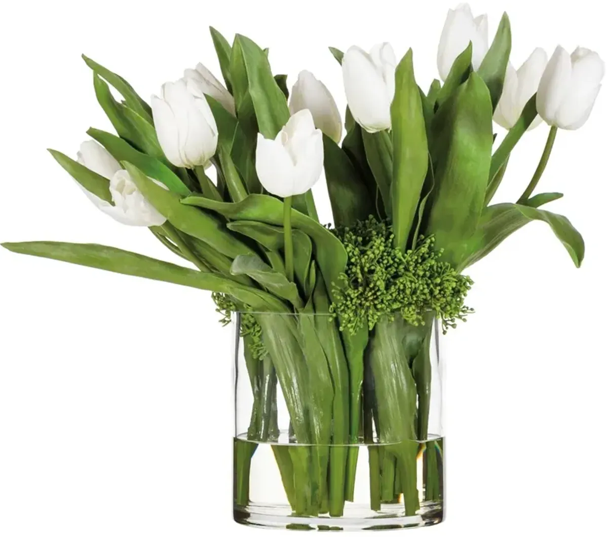 20" Tulip/Sedum Arrangement in Glass Vase, Faux