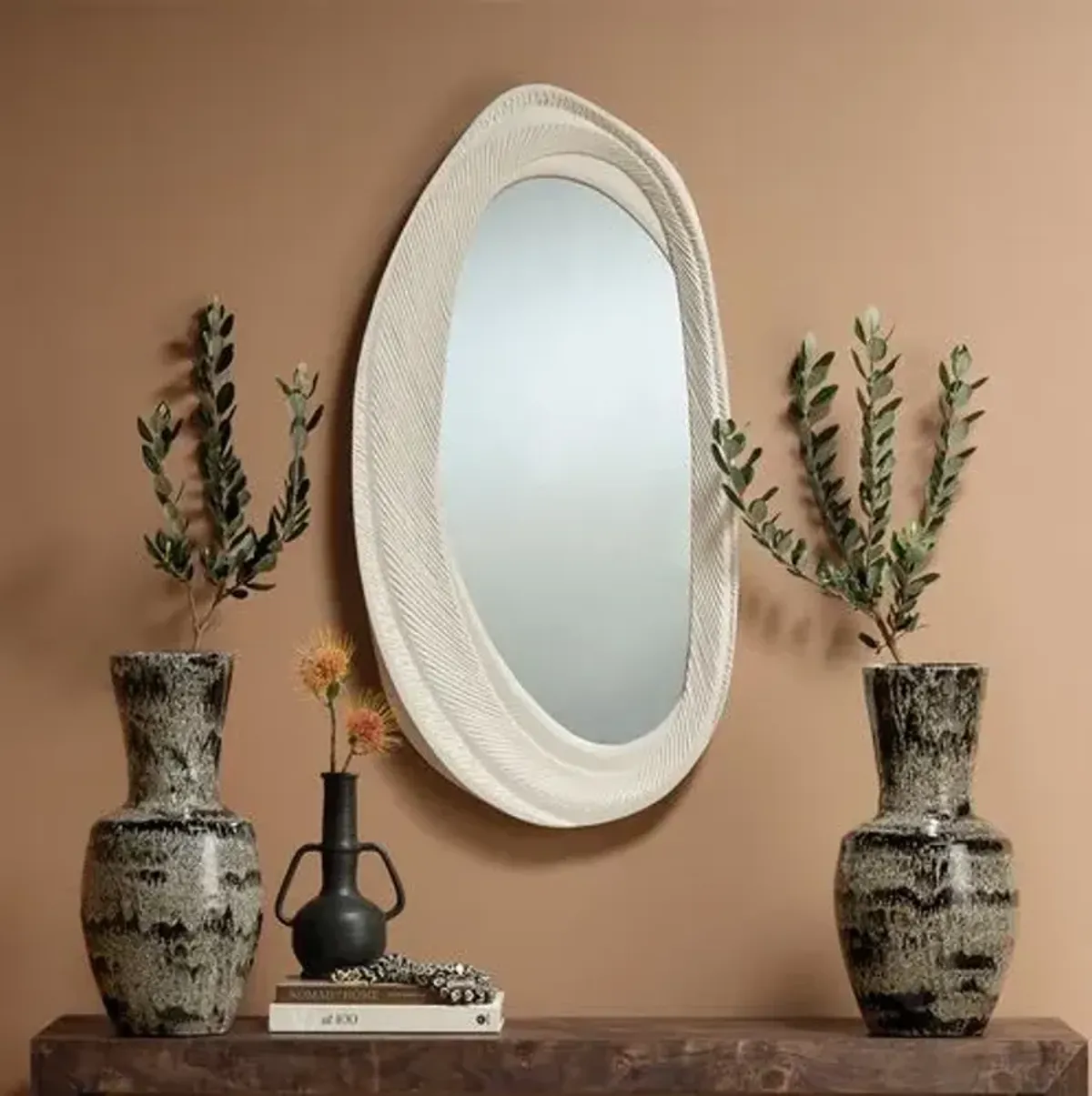 Denali Oval Wall Mirror - White - Jamie Young Co. - Handcrafted