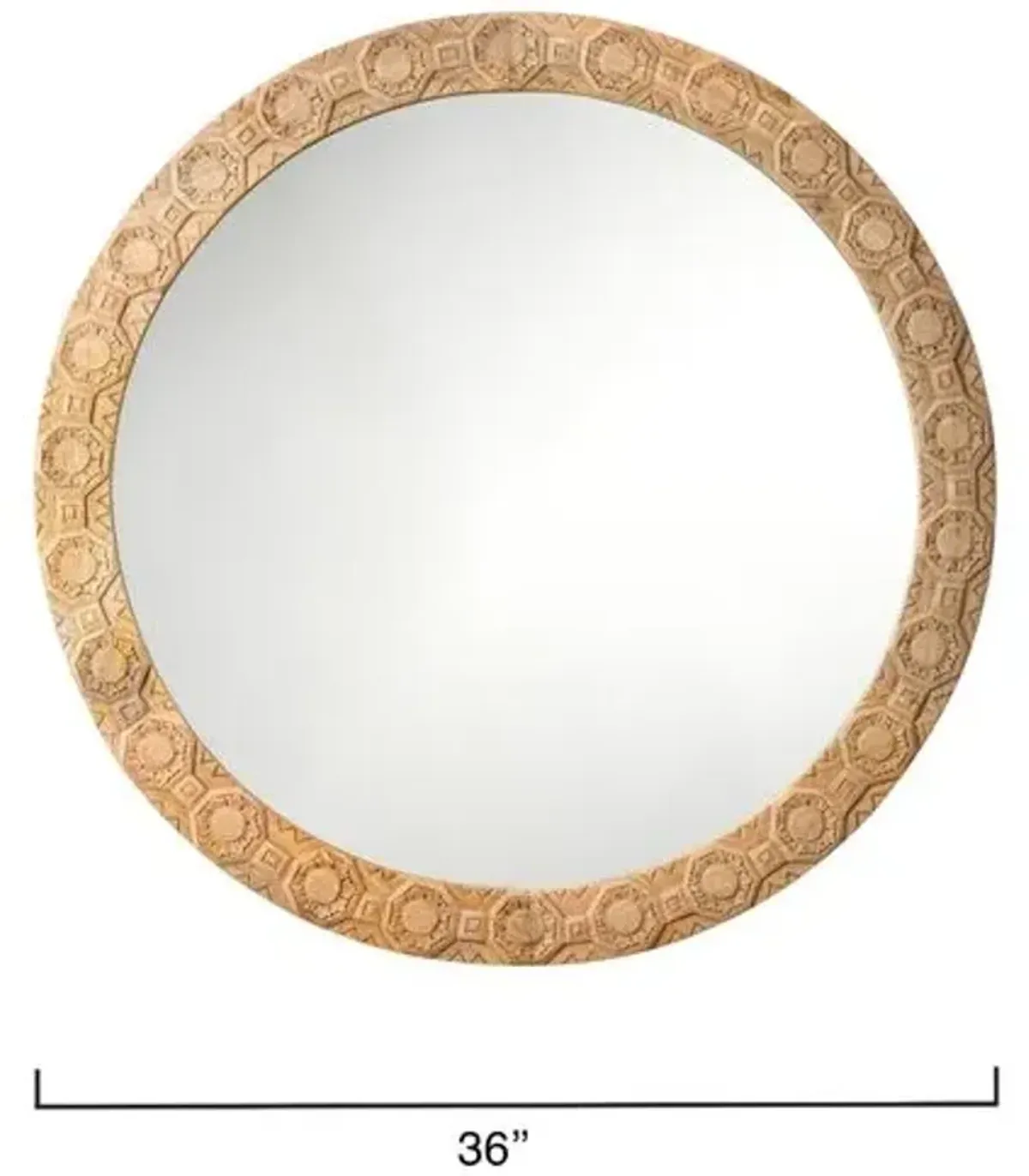 Relief Wood Carved Round Wall Mirror - Natural - Jamie Young Co.