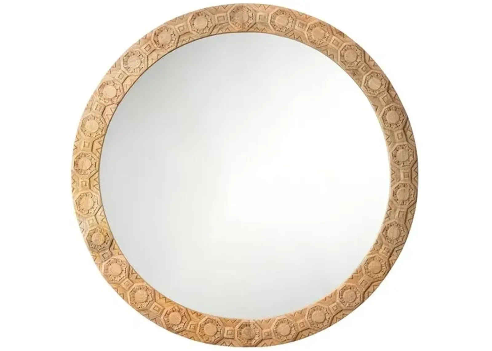 Relief Wood Carved Round Wall Mirror - Natural - Jamie Young Co.