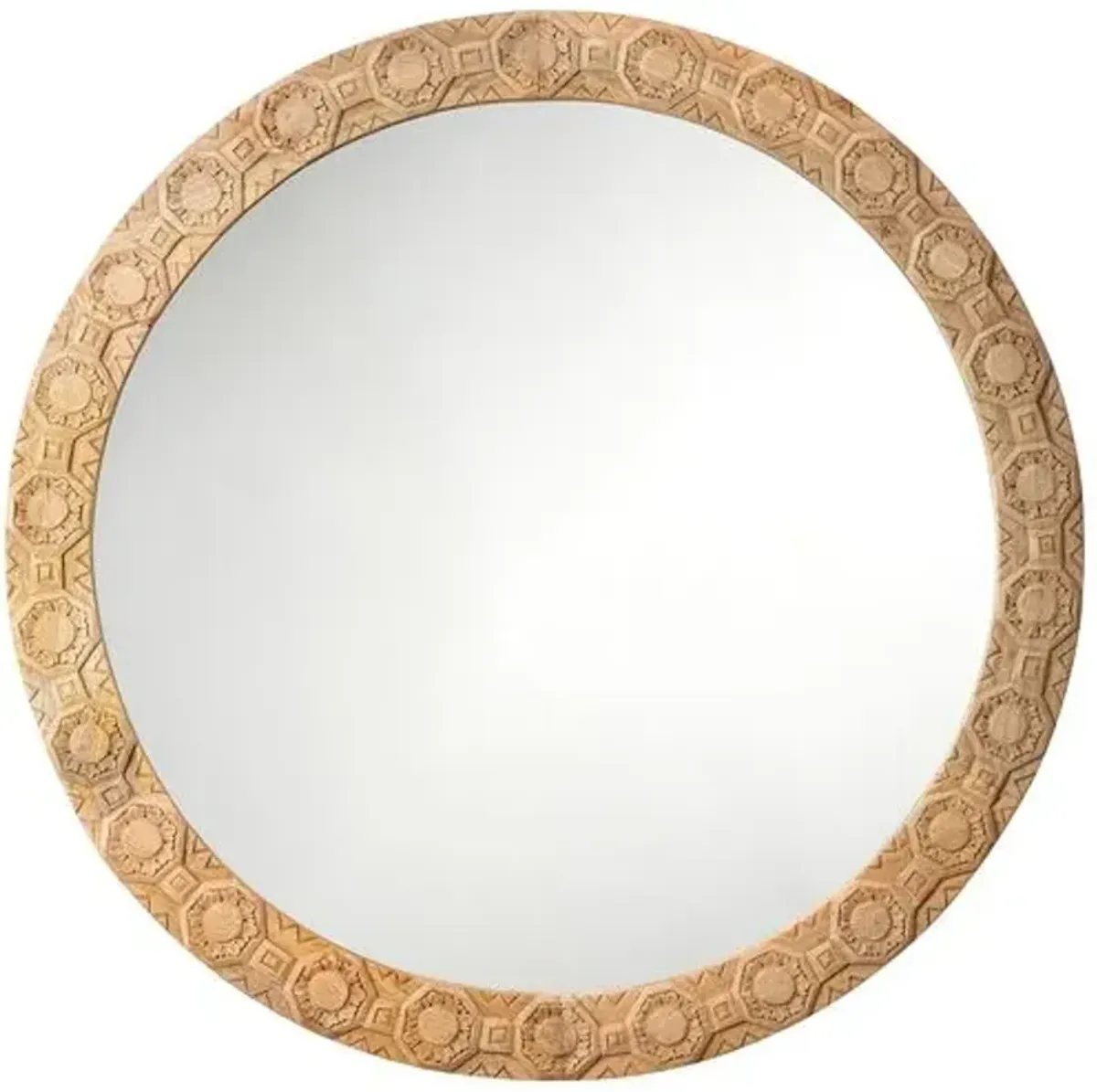 Relief Wood Carved Round Wall Mirror - Natural - Jamie Young Co.