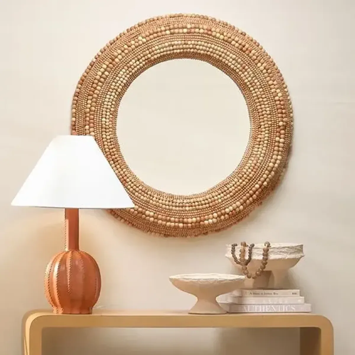 Strand Wood Beaded Round Wall Mirror - Jamie Young Co.