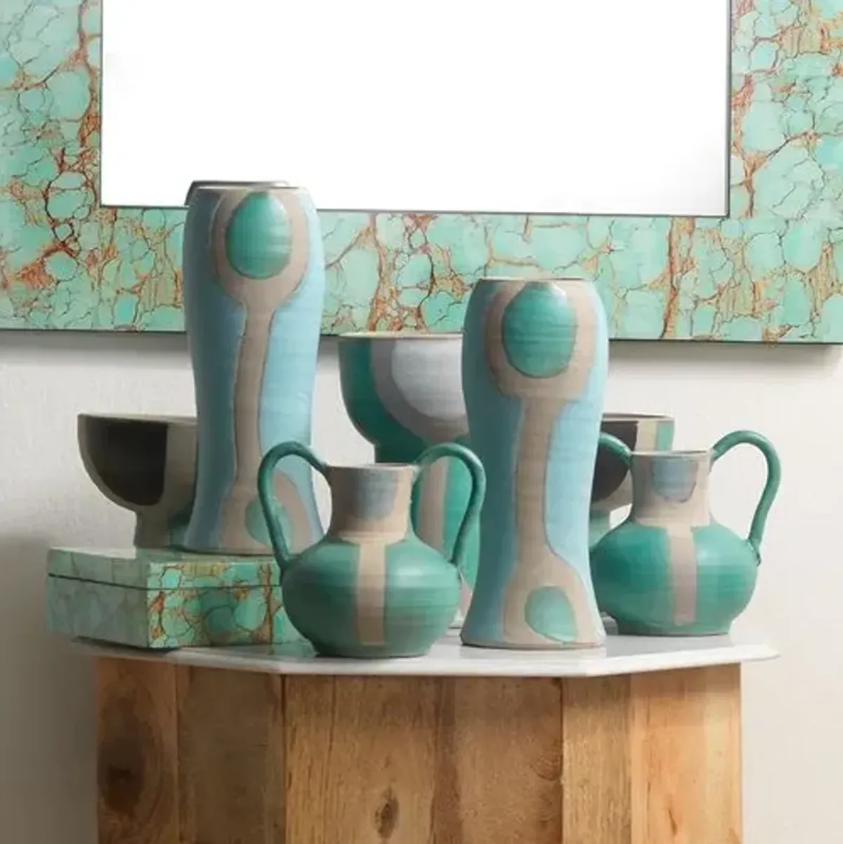 Maryln Color-Block Ceramic Vase - Aqua Blue - Jamie Young Co.