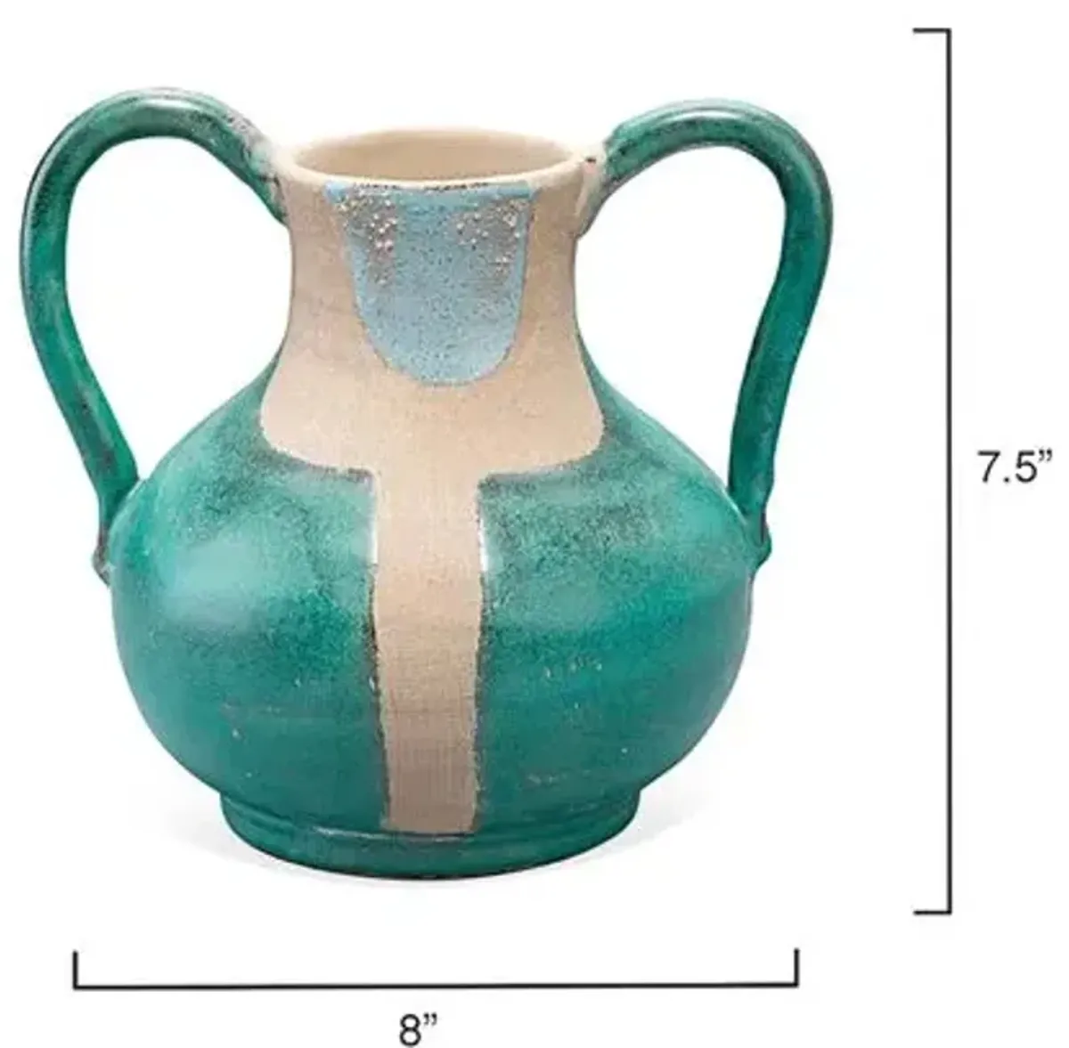 Maye Two Handled Ceramic Vessel - Aqua/Cream - Jamie Young Co. - Blue