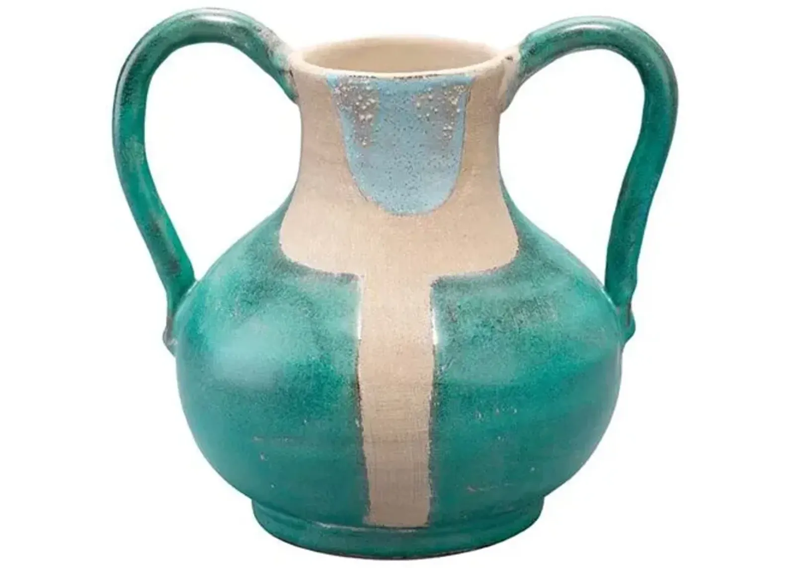 Maye Two Handled Ceramic Vessel - Aqua/Cream - Jamie Young Co. - Blue