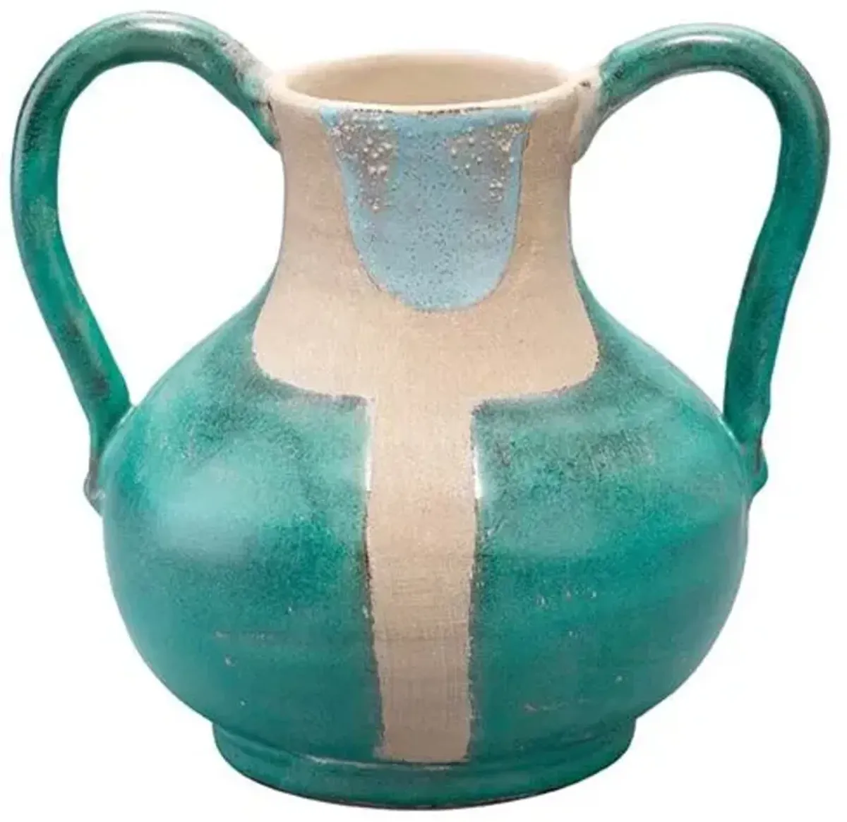 Maye Two Handled Ceramic Vessel - Aqua/Cream - Jamie Young Co. - Blue