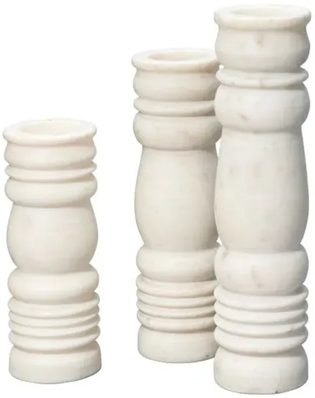 Set of 2 Monument Marble Candlesticks - White - Jamie Young Co.