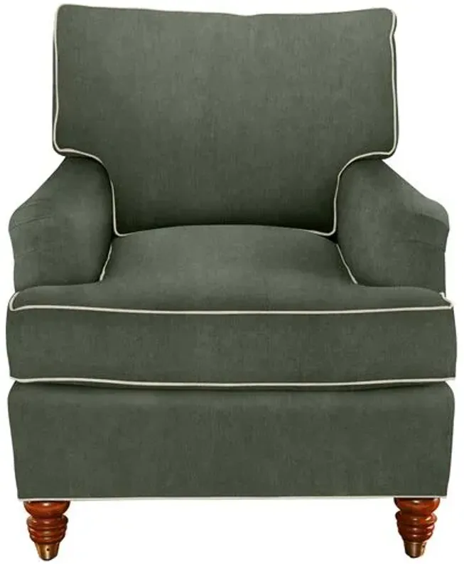 Kate Chair - Crypton Velvet/Contrast Welt - Handcrafted - Green