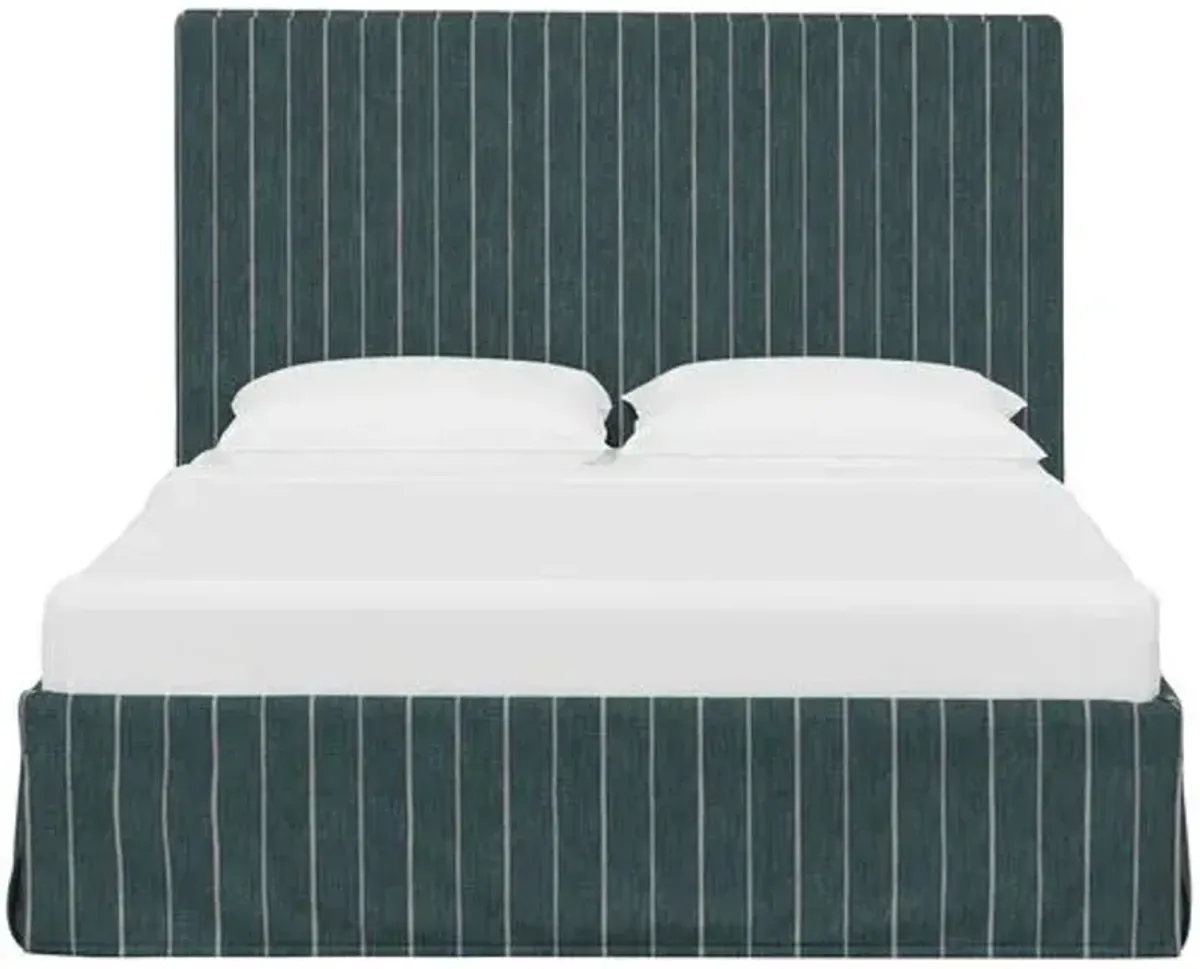 Juliet Slipcover Bed - Pinstripe - Handcrafted - Blue